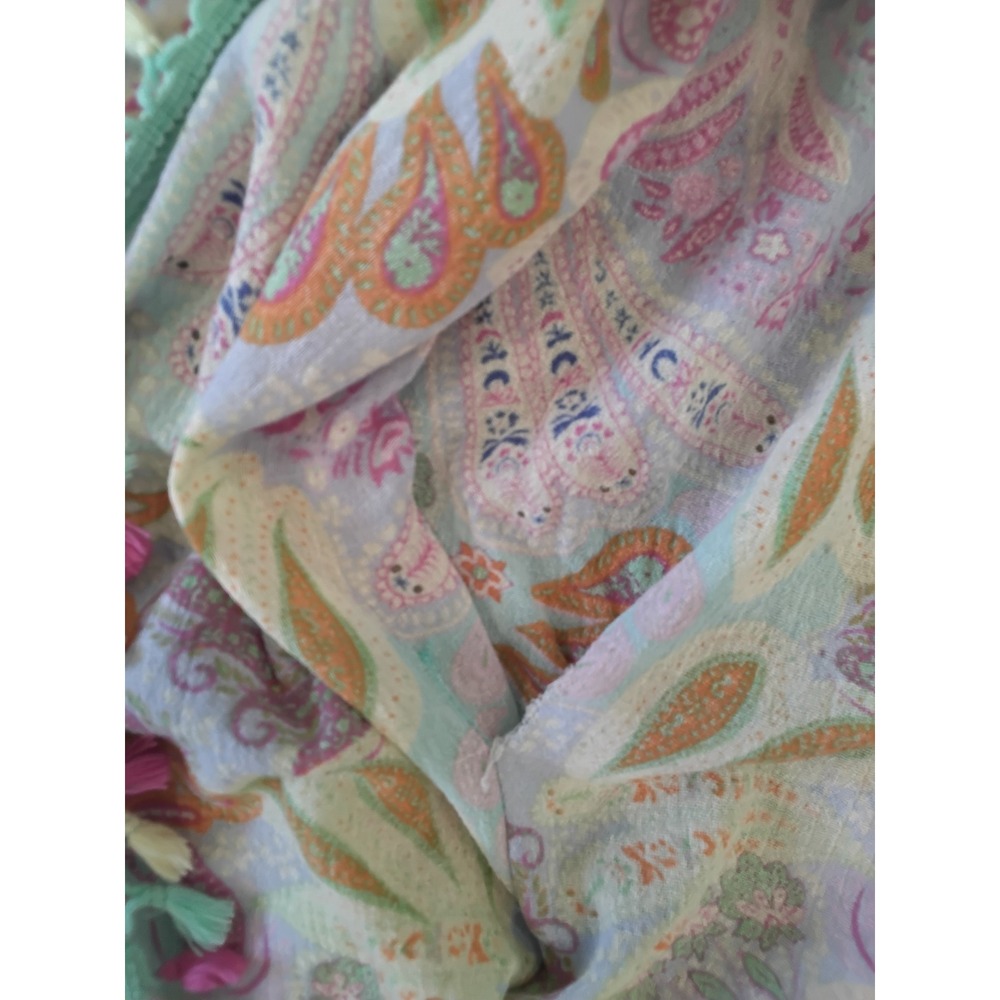 Matilda Jane Paisley Tassel Trim Poncho Top Mint Pink Cotton Cover Up Small - Picture 5 of 8